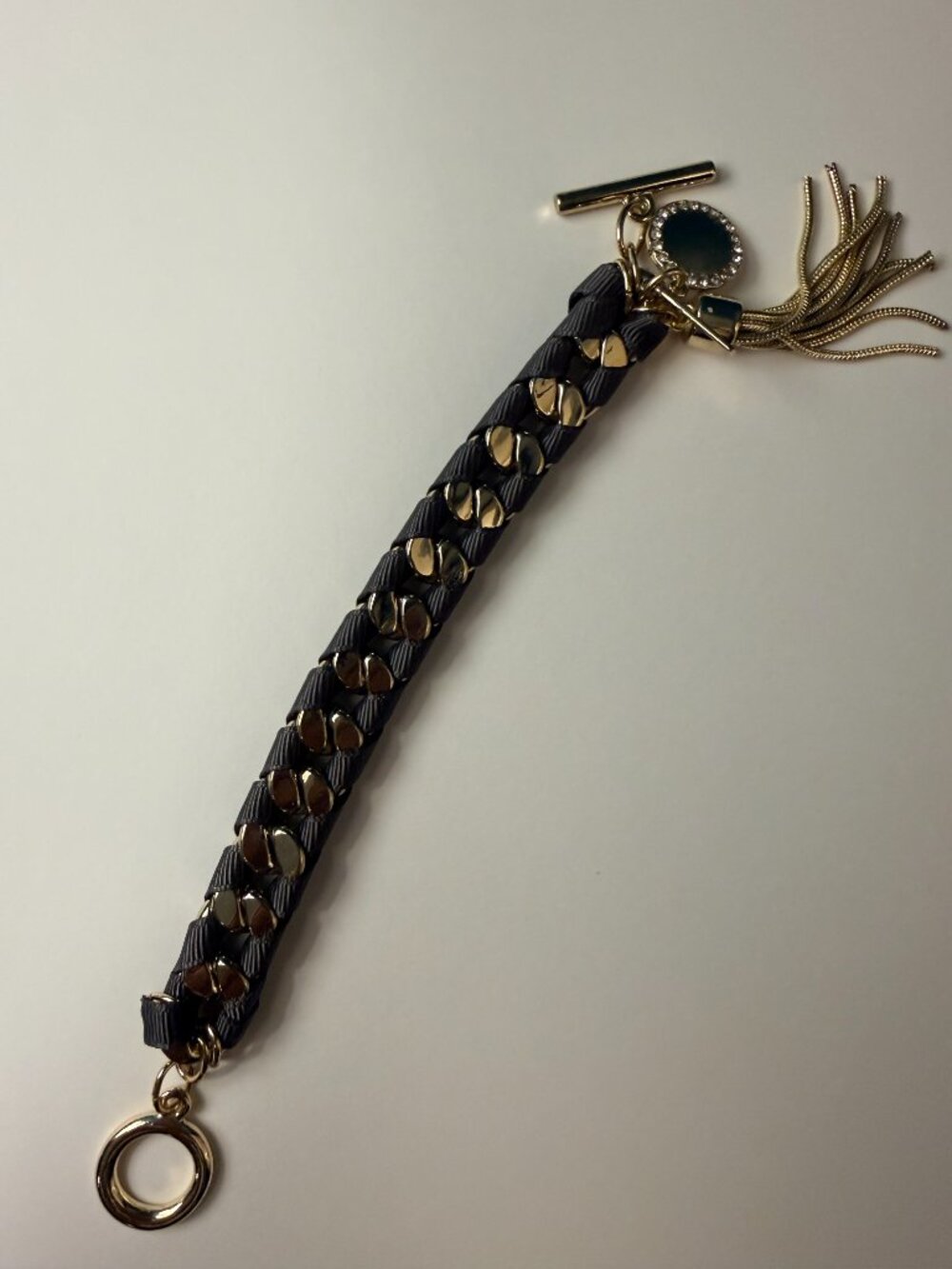 The Limited Navy & Gold Tassel Chain Bracelet — Toggle Clasp